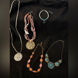 Assorted Women's Beaded and Pendant Necklaces - Pink, Turquoise, Orange